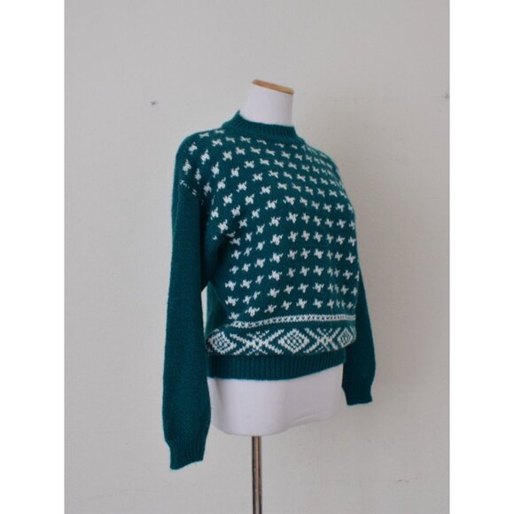 Vintage 90s Mock-neck Emerald‎ Green Acrylic Sweater size P-M - Picture 4 of 10